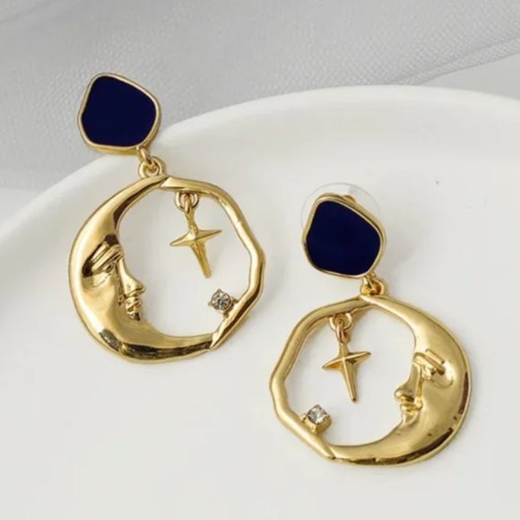Anthropologie Jewelry - Anthropologie Vintage Gold Moon and Star